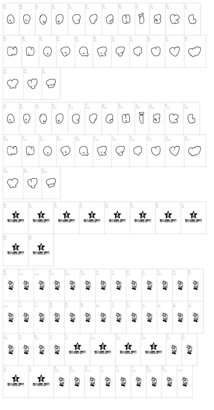 Bomb Font font map